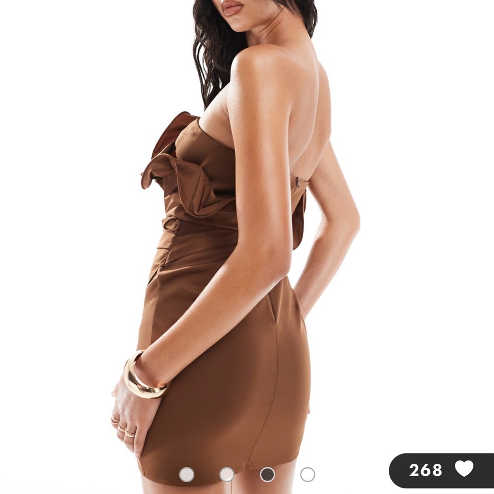 ASOS Brown Ruffle Mini Dress - Picture 3 of 4